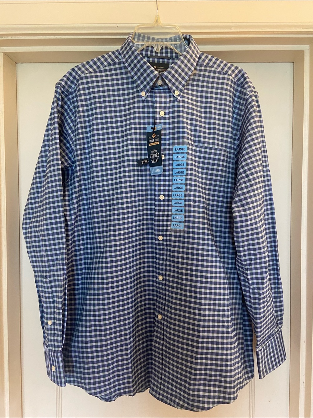Button-Down Blue Gingham Casual Shirt - Large